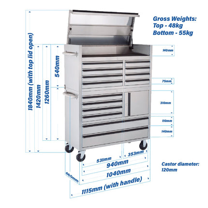 41 inch Stainless Steel 14 Drawer tool chest Tool Box Chest Cabinet