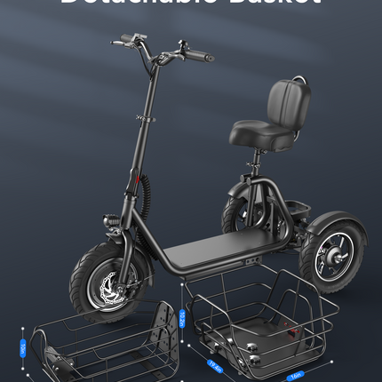 GYROOR C5 3 Wheel Electric Scooter With Seat and Basket