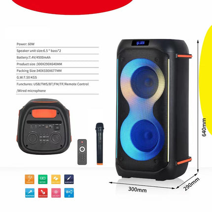 Bluetooth party speaker with microphone 2 x 6.5″ bass Partybox 610
