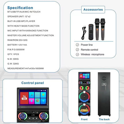 All in 1 Karaoke Machine Touch Screen, Bluetooth party speaker with Wireless microphone