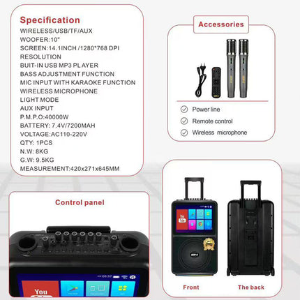 All in 1 Karaoke Machine Touch Screen, Bluetooth party speaker with Wireless microphone