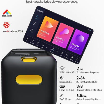 Ikarao Break X1 Karaoke Machine System With 13.3″ Touch Screen Wireless Mic