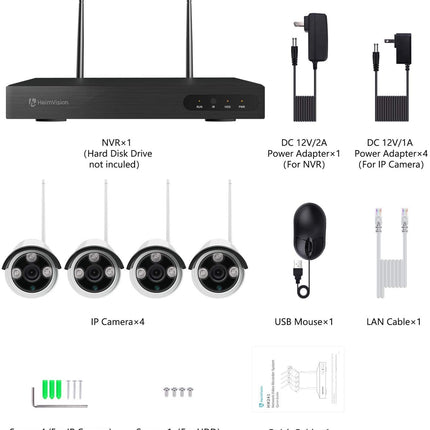 Include 1TB HDD 24hrs recording CCTV wireless security Camera NVR 4CH 1080P