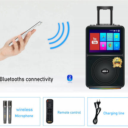 All in 1 Karaoke Machine Touch Screen, Bluetooth party speaker with Wireless microphone