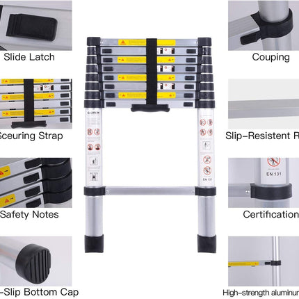 Ladder Telescopic Aluminium Extension Ladder 1m-2.6m