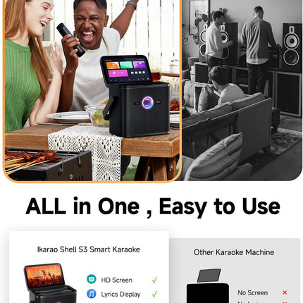 Ikarao S3 Karaoke Machine System With 7″ Touch Screen Wireless Mic