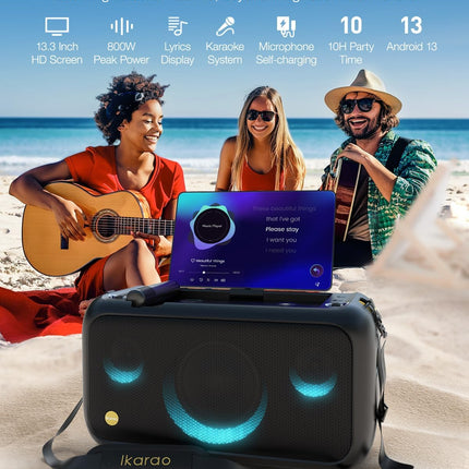 Ikarao Break X1 Karaoke Machine System With 13.3″ Touch Screen Wireless Mic