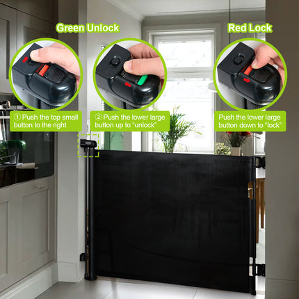 Baby retractable safety gate Black