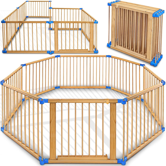 WOODEN BABY PLAYPEN 8PC