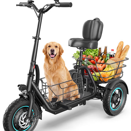 GYROOR C5 3 Wheel Electric Scooter With Seat and Basket