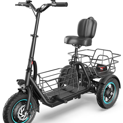 GYROOR C5 3 Wheel Electric Scooter With Seat and Basket