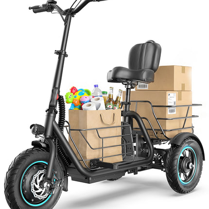 GYROOR C5 3 Wheel Electric Scooter With Seat and Basket