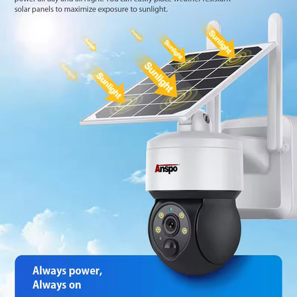 Anspo 4G SIM SOLAR security camera wireless free batteries and 64GB card White