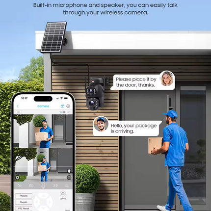 Dual camera WIFI SOLAR security camera wireless free batteries with 64GB card Auckland Installation Available