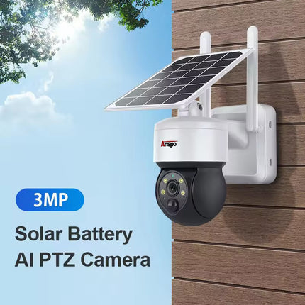 Anspo 4G SIM SOLAR security camera wireless free batteries and 64GB card White