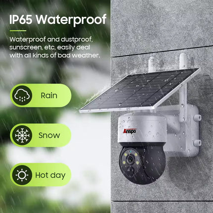 Anspo 4G SIM SOLAR security camera wireless free batteries and 64GB card White