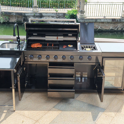 Outdoor BBQ Kitchen Garden BBQ Grill Set Black