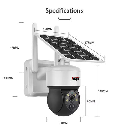 Anspo 4G SIM SOLAR security camera wireless free batteries and 64GB card White
