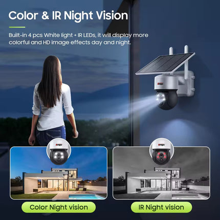 Anspo 4G SIM SOLAR security camera wireless free batteries and 64GB card White