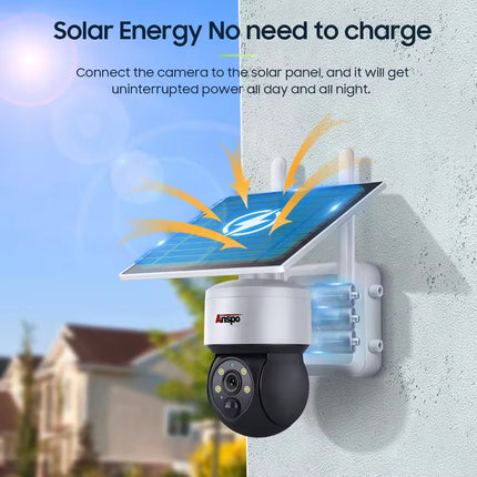 Anspo 4G SIM SOLAR security camera wireless free batteries and 64GB card White