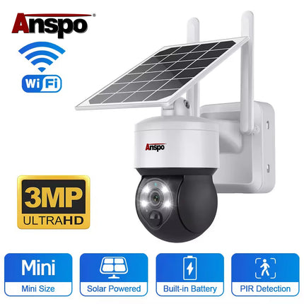 Anspo WIFI SOLAR security camera wireless free batteries and 64GB card White