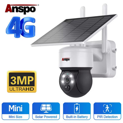 Anspo 4G SIM SOLAR security camera wireless free batteries and 64GB card White