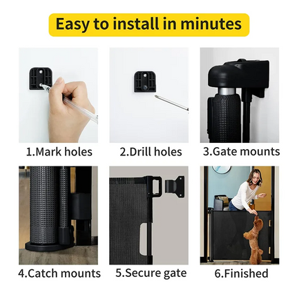 Baby retractable safety gate Black