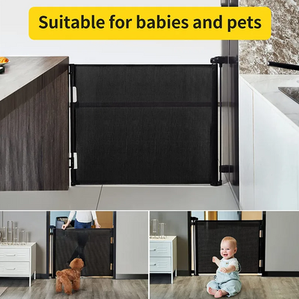 Baby retractable safety gate Black