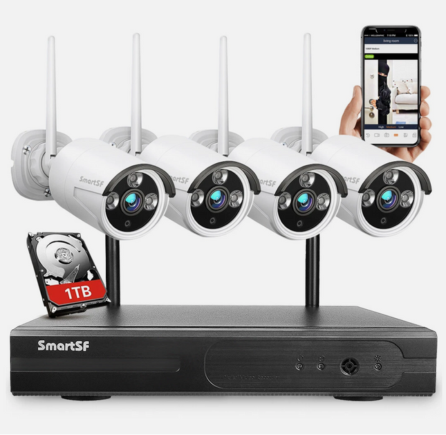 Include 1TB HDD 24hrs recording CCTV wireless security Camera NVR 4CH 1080P