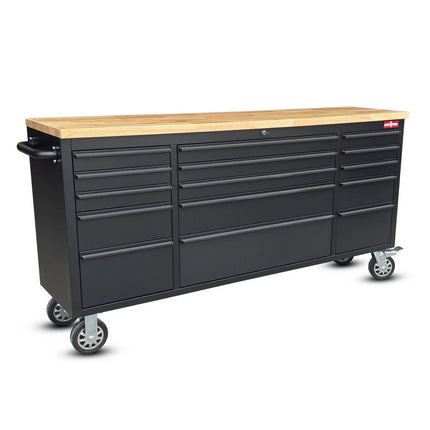 72 Inch 15 Drawers black Tool Chest workbench with wooden top