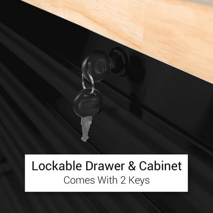 72 Inch 15 Drawers black Tool Chest workbench with wooden top
