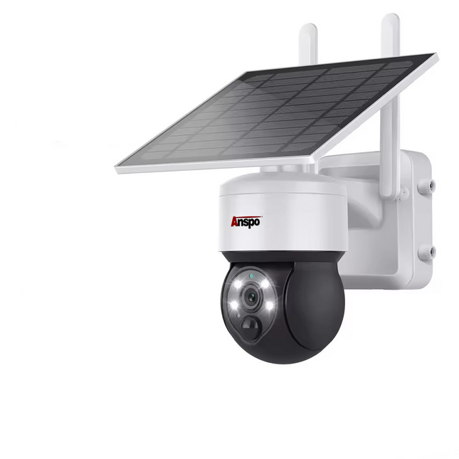 Anspo 4G SIM SOLAR security camera wireless free batteries and 64GB card White